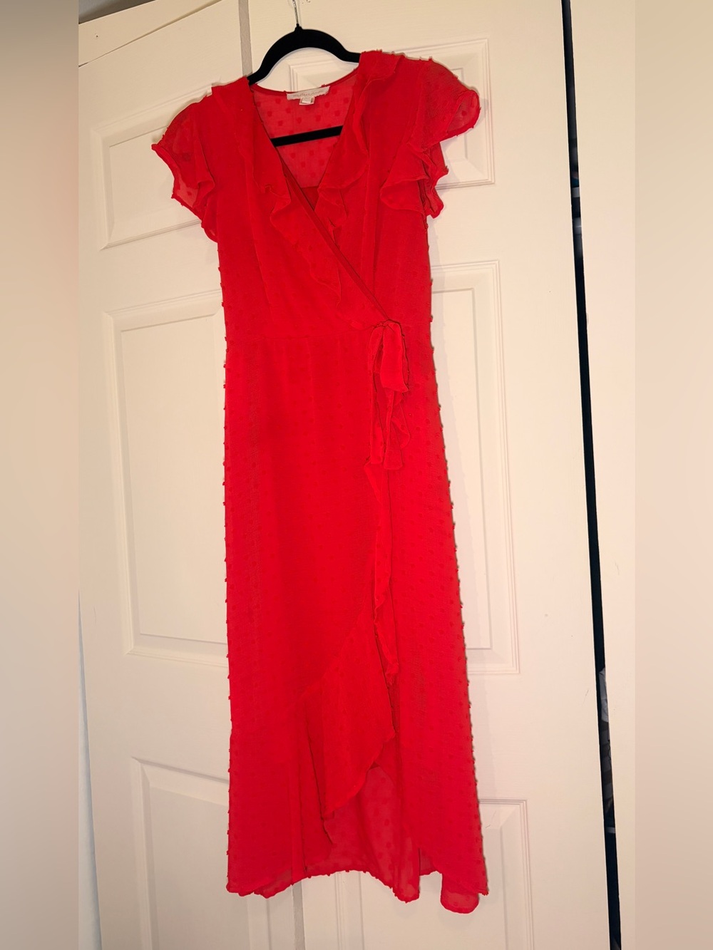 Monteau Bright Red Ruffle Wrap Maxi Dress